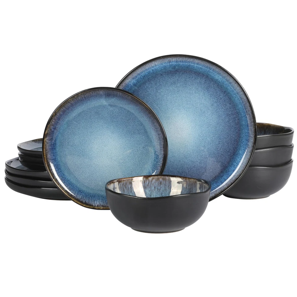 Nardini 12 Piece (Service for 4) Plates and Bowls Reactive Glaze Dishes Stone... - Image 1 of 4