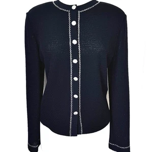 Hermosa Chaqueta de Noche St John Negro Lentejuelas Cristal Botones Nuevo Sin Etiquetas Talla 10 - Imagen 1 de 5