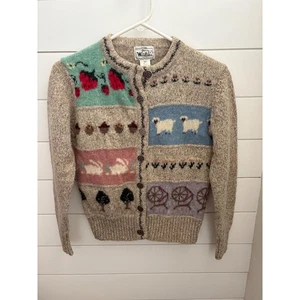 Woolrich Vintage 80's Woman Novelty Cardigan Small Wool Blend Cottagecore - Picture 1 of 6