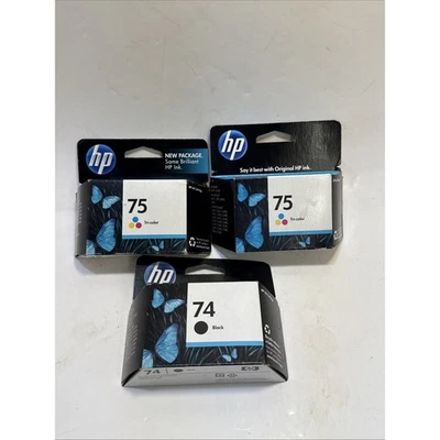 HP подлинные чернила 2 упаковки трехцветные 75 и HP черные 74 срок годности 2011-2012 - Изображение 1 из 4