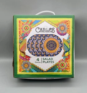 Juego de 4 Platos de Ensalada Cerámica Carlos by Carlos Santana Multicolor Nuevos en Caja - Imagen 1 de 6