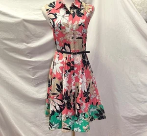 Tommy Hilfiger Pink & Green Tropical Floral Shirt Dress 10 - Picture 1 of 7