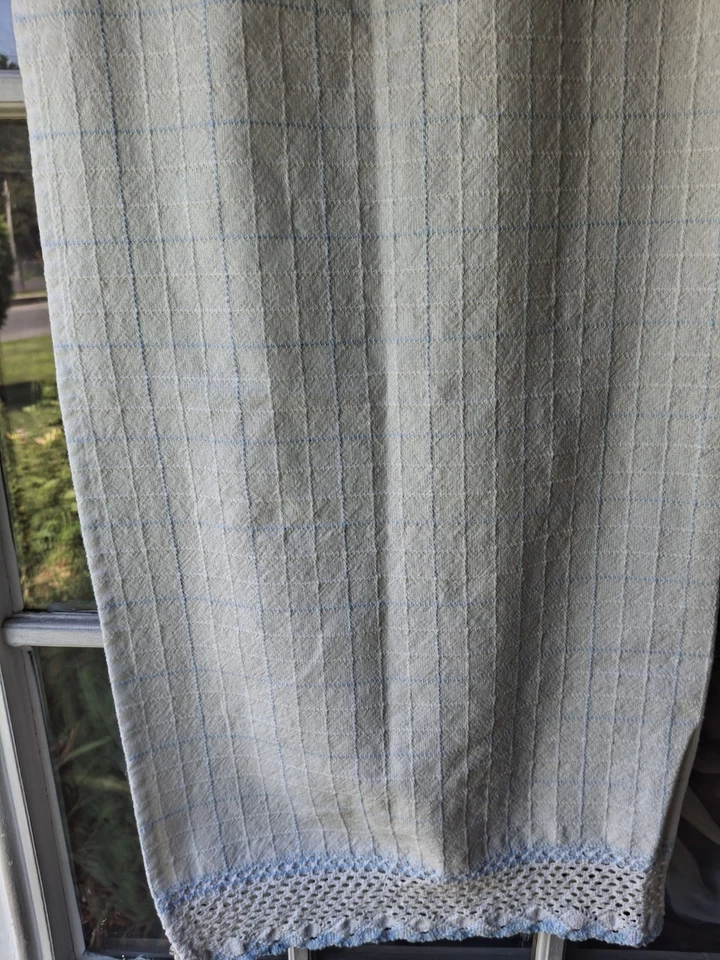 Vintage Kitchen Curtain Set 100% Cotton 4 Tiers 2 Valances 2 Scarves White Blue - Изображение 1 из 4