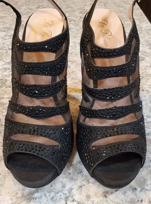 Женские туфли De Blossom Collection размер 8,5 с черной сеткой с открытым носком на блестящих каблуках Ella  - Изображение 1 из 4