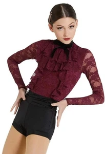 Dance Costume Weissman 12083 Small Adult Burgundy Lace Ruffles Jazz - Picture 1 of 3