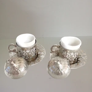 Juego de 2 piezas tradicionales hechas a mano de porcelana de cobre turco otomano para servir café - Imagen 1 de 7