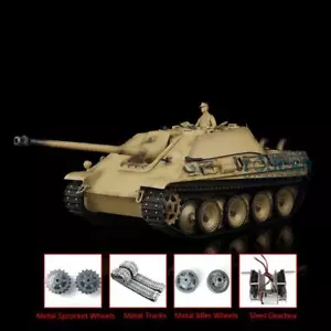 Heng Long 7.0 3869 German Jadpanther RTR 1/16 RC Serbatoio Tracce Metallo Ruote Giallo - Foto 1 di 7