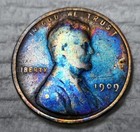 1909 Lincoln Wheat Cent Penny Rainbow Toned Beauty Us Coin