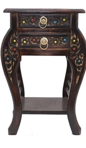 Antique Edwardian Square Wooden Side Table With Sewing Storage Compartment 32" - Picture 1 of 8