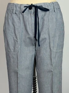 LANDS END Navy Pinstripe Drawstring Mid Rise Straight Leg Cotton Pants * Size - Picture 1 of 8