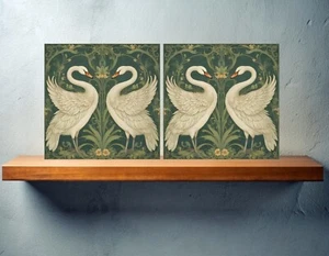 Jugendstil Schwan Blumen Keramikfliesen - 2er Set Jugendstil Wanddekor Fliesen - Bild 1 von 3
