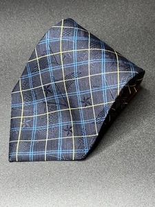 Vintage Tommy Hilfiger Tie Necktie 100% Silk Navy Yellow Turquoise Made In USA - Picture 1 of 8