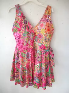 Johnny Was 3X PLUS Size swimsuit One-Piece Skirted PINK FLAMINGO Wrap $268 NWT - Picture 1 of 6
