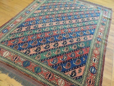 Tapete listrado 5x7 6x7 turco paisley quadrado lã azul verde ferrugem amarelo - Imagem 1 de 4