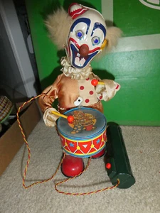 Vintage 1960s Japan Remote Battery Operated Creepy Clown Drummer Toy 11" Tall - Picture 1 of 3