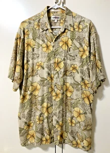 Campia Moda Mens Hawaiian Shirt Button Up Rayon Yellow Hibiscus Fish Size Large - Picture 1 of 6