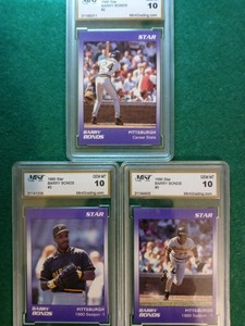 3 MLB CARD LOT BARRY BONDS 1990 STAR #2,3,5/GEM MINT 10
