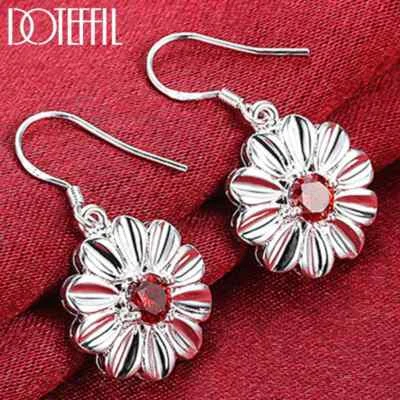 Pendientes colgantes DOTEFFIL 925 plata esterlina AAA circón rojo flor joyería para mujer Foto 1 de 4