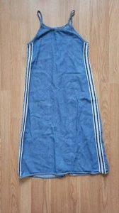 Denim Dress Y2K sport stripe womens Youth Jrs spaghetti Straps 90s Vtg - Picture 1 of 10