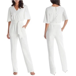 NEW DRESS THE POPULATION WHITE Cristina BUTTON BACK Bell Sleeve JUMPSUIT XXS - Picture 1 of 12