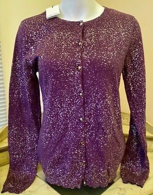 Cárdigan Suéter Calvin Klein Púrpura con Plateado Metálico Talla Mediana Minorista $89.50 Foto 1 de 4