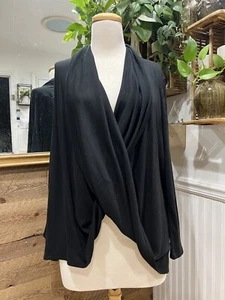 NWT J. Jill Pure L Wrap Long Sleeve Cardigan Black Open Front Solid Knit Drape - Picture 1 of 12
