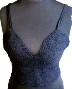 TOPSHOP Black Bralette 12 Deep Plunge Bustier Knit Crop vest top rear fastening - Picture 1 of 8