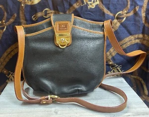 JACOB Crossbody Schultertasche Handtasche schwarz Strukturleder brauner Besatz Vintage - Bild 1 von 24