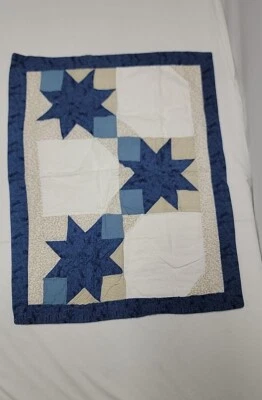 Lote X2 Fundas Almohada Estándar Acolchadas Granja De Colección Azul Beige Crema Foto 1 de 4