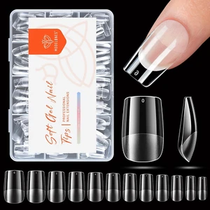 Short Square Nail Tips, Pre-Shaped Soft Gel Tips Fake Nails False Acrylic Clear - Picture 1 of 12