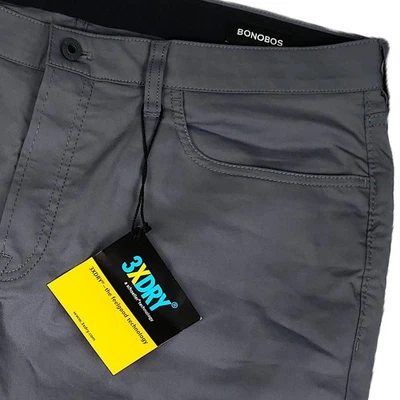NOVA Calça de Golfe Masculina Bonobos Tech Chinos 3XDRY 36x32 Cinza Slim Fit Elástica - Imagem 1 de 4