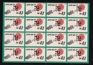 Raro francobollo poster propaganda patriottica 1943 Stati Uniti seconda guerra mondiale facciamolo nel blocco '43 - Foto 1 di 2