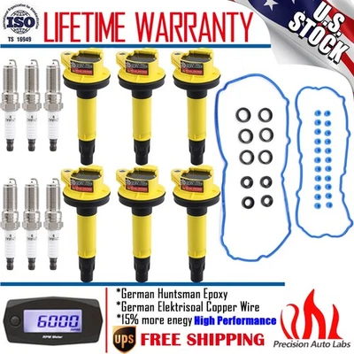 Paquete de 6 bobinas de encendido y bujías y junta de válvula para Ford Lincoln Mazda V6 UF553 Foto 1 de 4