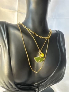 Golden Ginko Charm Necklace Layered 18K coated chains 15"18"20"New Original - Picture 1 of 7