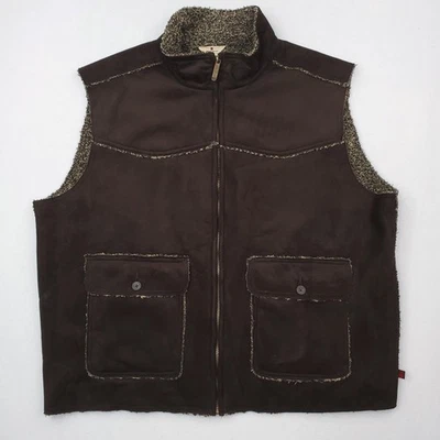 Woolrich Vest Mens XXL Brown Sherpa Fleece Lined Faux Suede Full Zip 18022 Yoke - Image 1 of 4