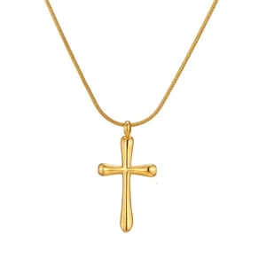 Damen Halskette Edelstahl Kreuz Anhänger Kette Farbe Gold Charm Schmuck Geschenk - Bild 1 von 5
