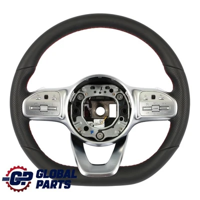 Steering Wheel Mercedes W213 C238 NEW Black Leather Paddle Shift Red Threads - Image 1 of 4