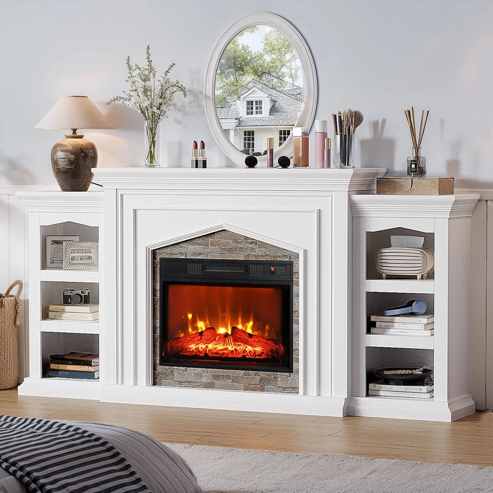 Chimenea 80" Soporte TV Chimenea Eléctrica con Abrigo para Salón Dormitorio Foto 1 de 2