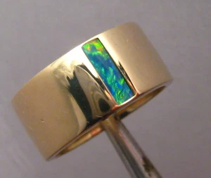 Edelstein Opal Ring mit breitem Band, 10 Gramm massiv 14 Karat Gelbgold - Bild 1 von 10