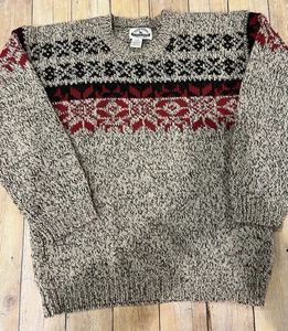 Vintage Eddie Bauer Legends 100 % Wolle Nordic Fair Isle Pullover braun/haferflocken M-L - Bild 1 von 9