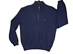 Ralph Lauren Men's XL 1/4 Zip Long Sleeve Cotton Knit Pullover Navy Blue Sweater - Foto 1 di 9