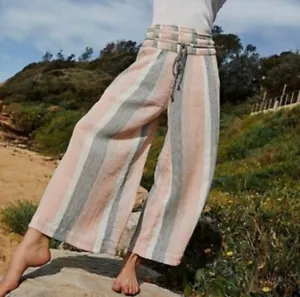 Free People Hamilton Wide Leg Pants Boho Coastal Summer cotton XS Orange Stripe - Picture 1 of 10