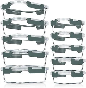 VERONES 10 Pack Glass Meal Prep Containers, Airtight Lunch Grey - Picture 1 of 7