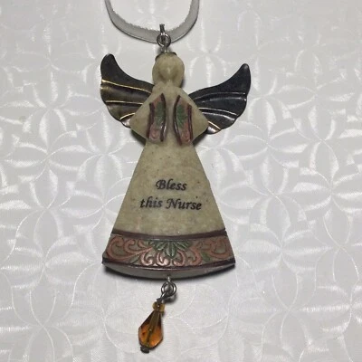 Vintage Nurse Angel Christmas Tree Ornament “Bless This Nurse” Gift  Stone - Image 1 of 4