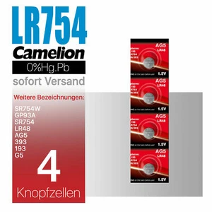 4x LR754 AG5 LR48 393 G5 193 SR754W SR754 Camelion Knopfzellen MHD 10-2029 - Bild 1 von 2