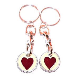 2 PACK BIG RED HEART ONE POUND COIN TOKEN KEYRING SHOPPING TROLLEY KEYRING