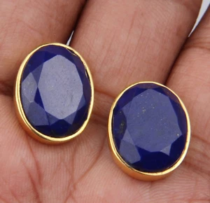 Oval Lapis Lazuli Gemstone Stud Earrings Handmade Fashion Jewelry Nickel Free - Picture 1 of 5