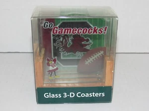 South Carolina Gamecocks 4pc with Caddy Square Glass 3-D Coaster Set Football - Picture 1 of 5