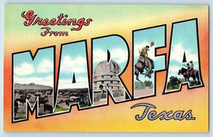 c1940's Greetings From Marfa Big Letters Multiview Texas Correspondence Postcard - Picture 1 of 2