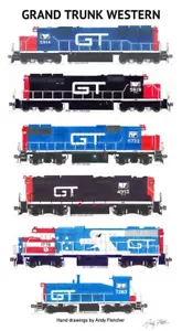 Grand Trunk Western Locomotives 11"x17" Cartel del ferrocarril por Andy Fletcher firmado - Imagen 1 de 1